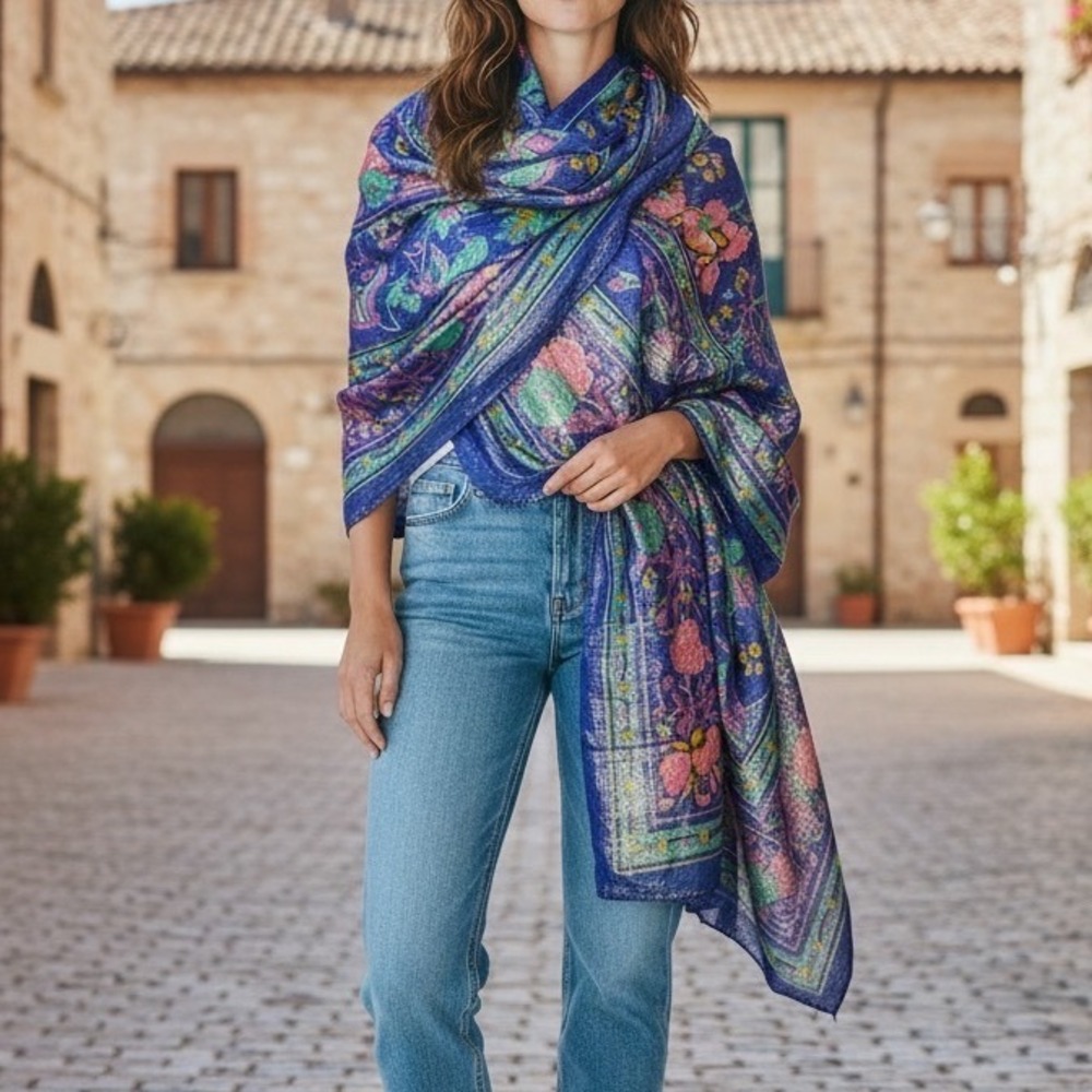 Boho Fairy Goth Vintage Scarf Nash Square Blue Pink Green Gold Rayon Lurex India